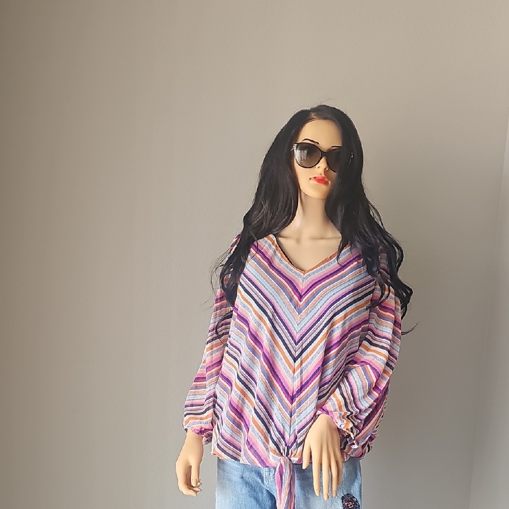 Chic Multicolor V-Neck Blouse